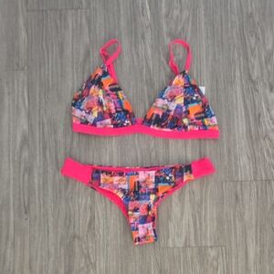 69 Slam M Bottom L Top Pink Blue Bikini Set